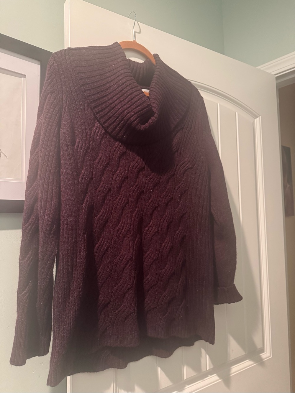 Calvin Klein Cable Knit Cowl Neck Sweater - Deep Plum